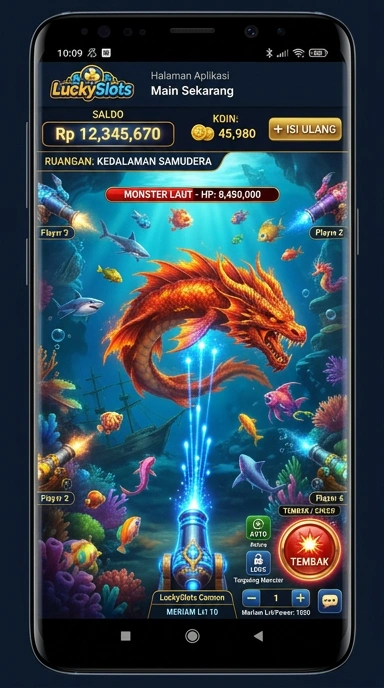 Tampilan halaman utama aplikasi LuckySlots dengan berbagai pilihan aplikasi.